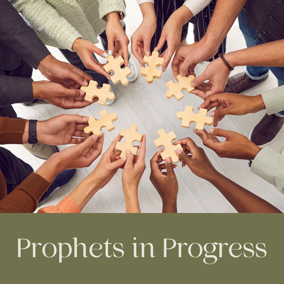 Prophets in progress - various hands in a circles each holding a piece of a puzzle